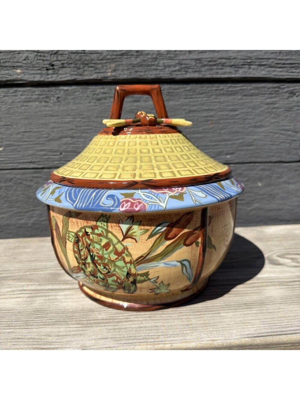 Tracy Porter The Marsh Collection Covered Tureen Turtles Dragonfly ~9" Dia.